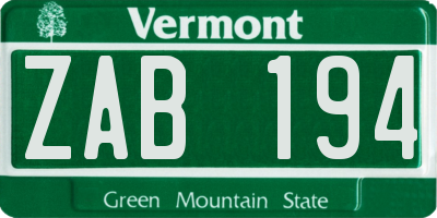 VT license plate ZAB194