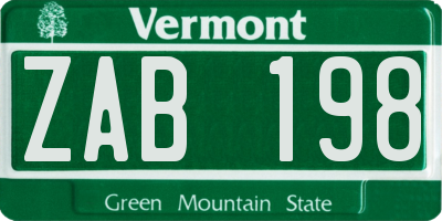 VT license plate ZAB198