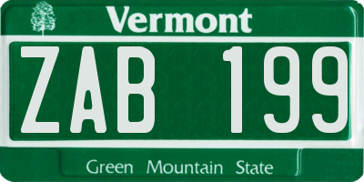 VT license plate ZAB199