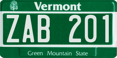 VT license plate ZAB201