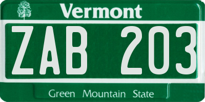 VT license plate ZAB203