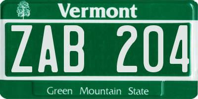 VT license plate ZAB204