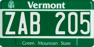 VT license plate ZAB205