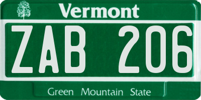 VT license plate ZAB206