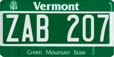 VT license plate ZAB207