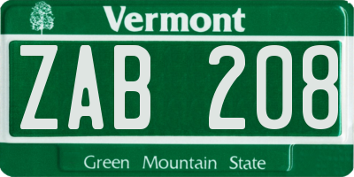 VT license plate ZAB208