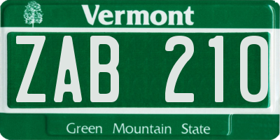 VT license plate ZAB210