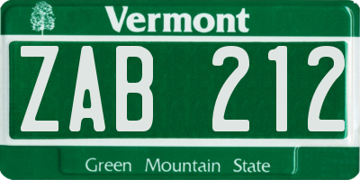 VT license plate ZAB212