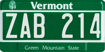 VT license plate ZAB214