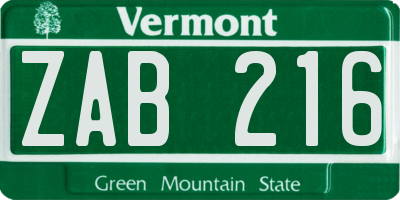 VT license plate ZAB216