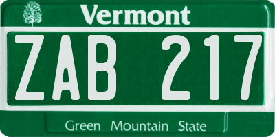 VT license plate ZAB217