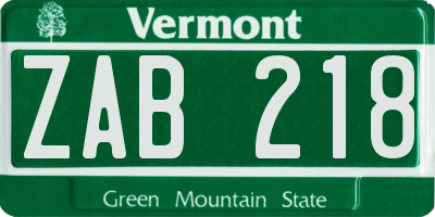 VT license plate ZAB218
