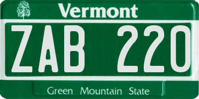 VT license plate ZAB220