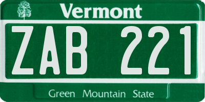 VT license plate ZAB221
