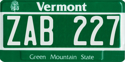 VT license plate ZAB227