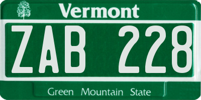 VT license plate ZAB228