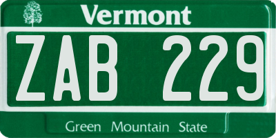 VT license plate ZAB229