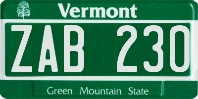 VT license plate ZAB230