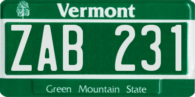 VT license plate ZAB231