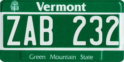 VT license plate ZAB232