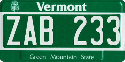 VT license plate ZAB233