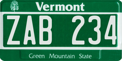 VT license plate ZAB234