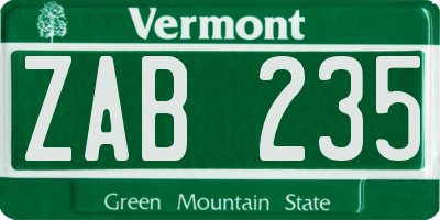 VT license plate ZAB235