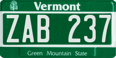 VT license plate ZAB237