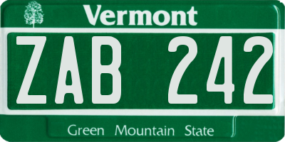 VT license plate ZAB242