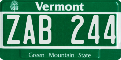 VT license plate ZAB244