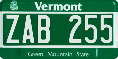 VT license plate ZAB255