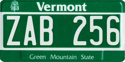 VT license plate ZAB256
