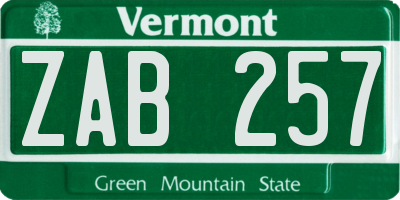 VT license plate ZAB257