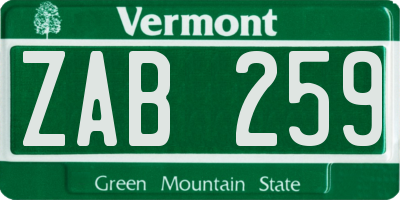 VT license plate ZAB259