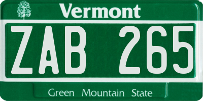 VT license plate ZAB265