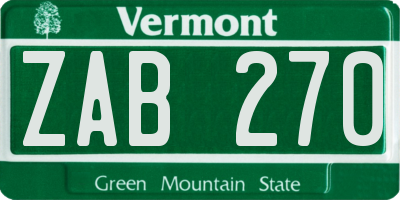 VT license plate ZAB270