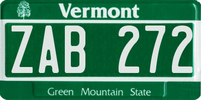 VT license plate ZAB272