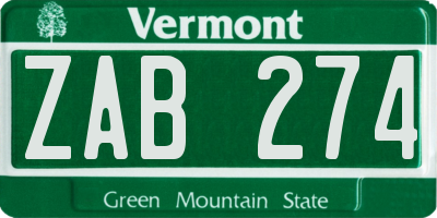 VT license plate ZAB274