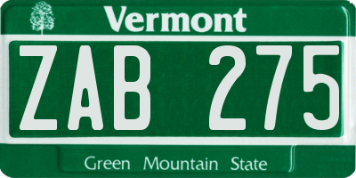VT license plate ZAB275