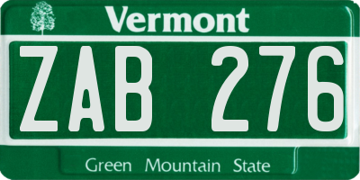 VT license plate ZAB276