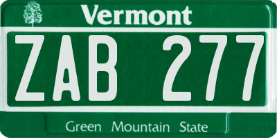 VT license plate ZAB277