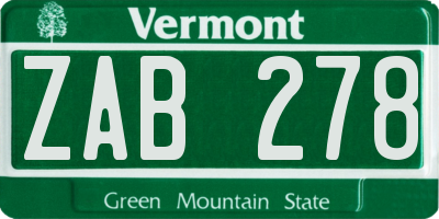 VT license plate ZAB278