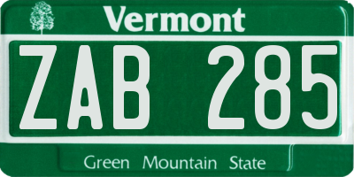 VT license plate ZAB285