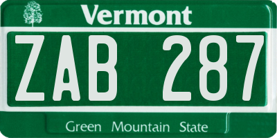 VT license plate ZAB287