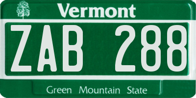 VT license plate ZAB288