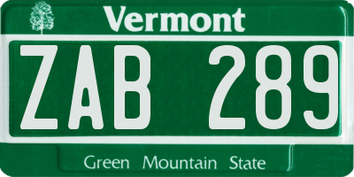 VT license plate ZAB289