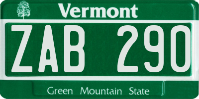 VT license plate ZAB290