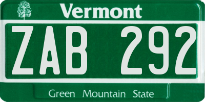 VT license plate ZAB292