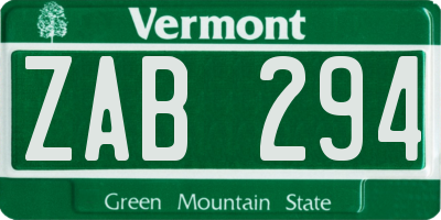 VT license plate ZAB294