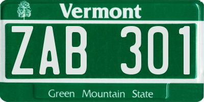 VT license plate ZAB301